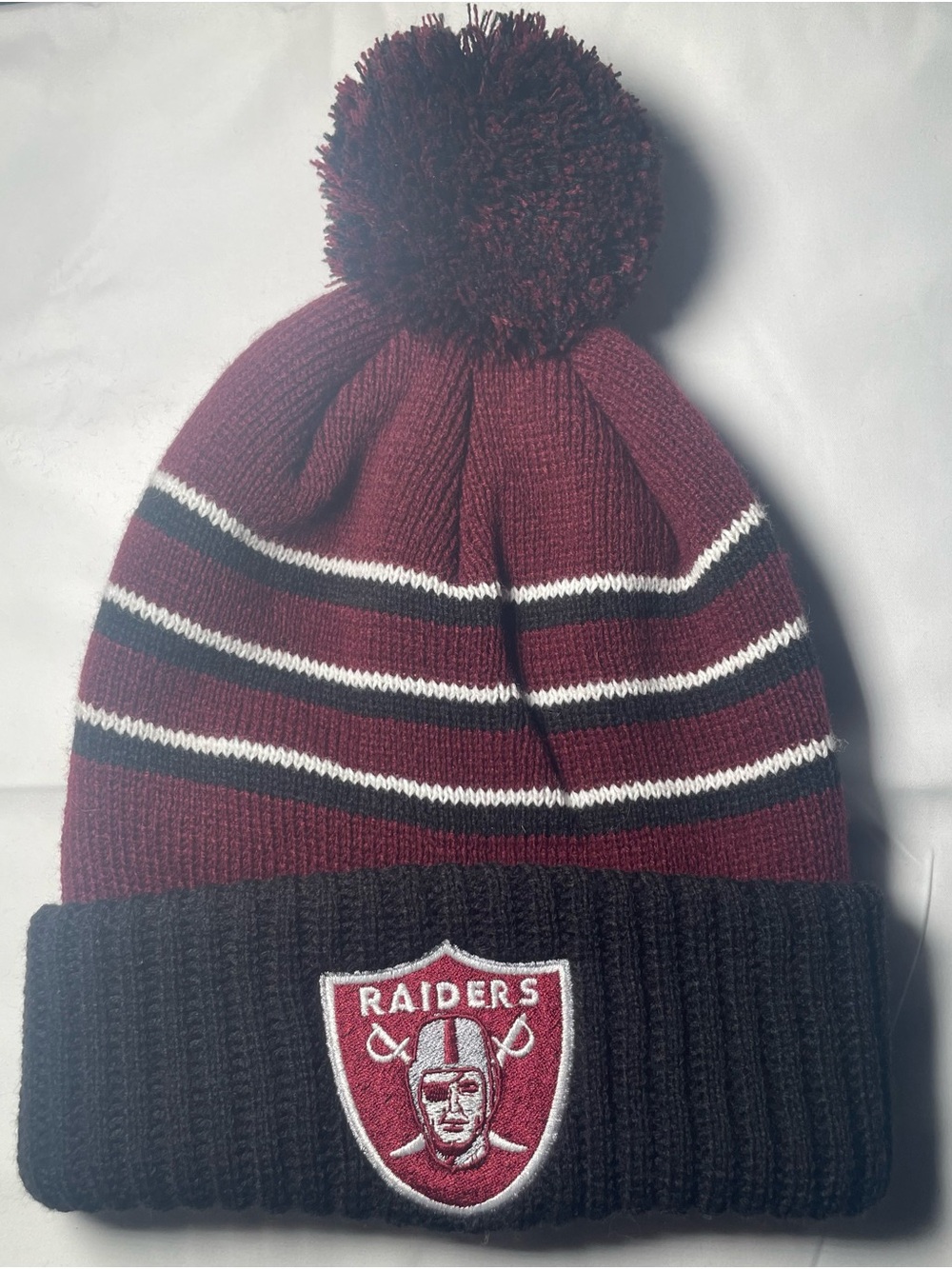 Maroon and Black Raiders Pom‎ Pom Beanie Hat